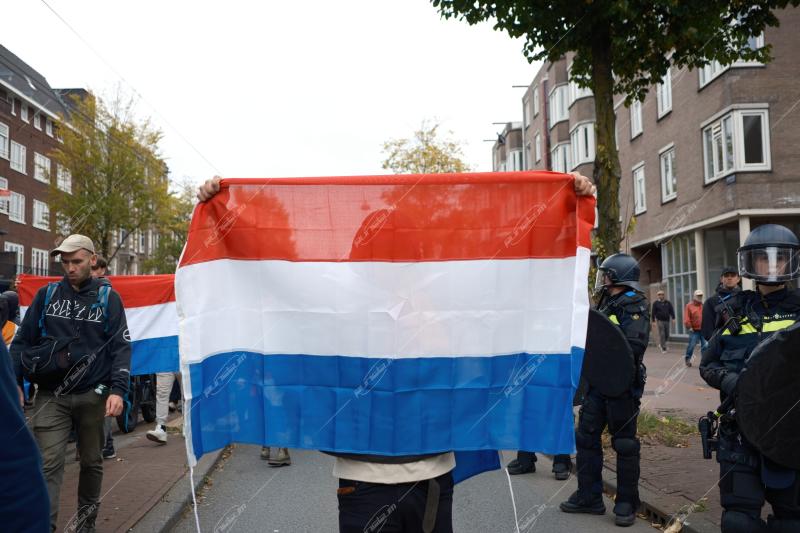 Anti-immigrant and far-right protesters gathered at Museumplein in Amsterdam to protest against the current Dutch government’s asylum seeker policy on October 12, 2025.