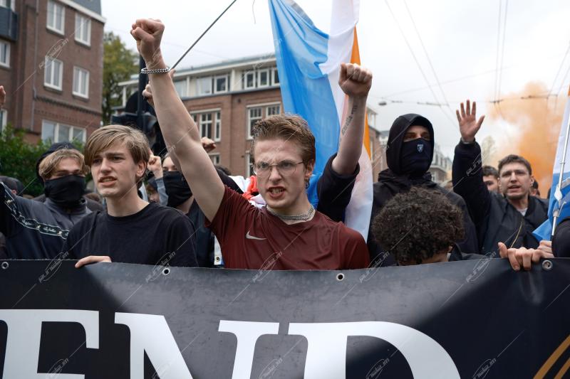 Anti-immigrant and far-right protesters gathered at Museumplein in Amsterdam to protest against the current Dutch government’s asylum seeker policy on October 12, 2025.