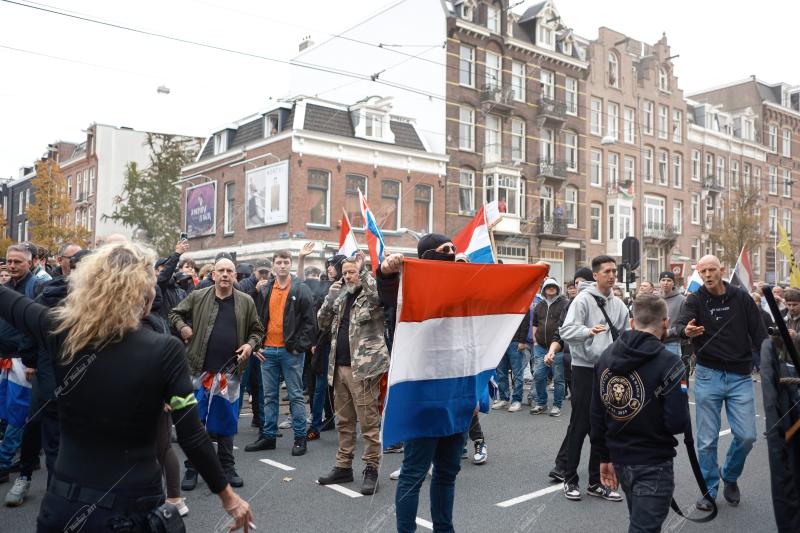Anti-immigrant and far-right protesters gathered at Museumplein in Amsterdam to protest against the current Dutch government’s asylum seeker policy on October 12, 2025.