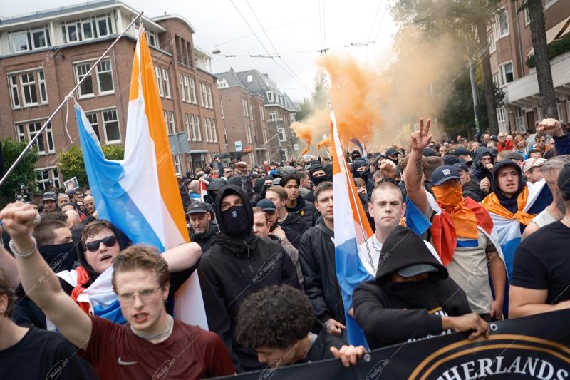 Anti-immigrant and far-right protesters gathered at Museumplein in Amsterdam to protest against the current Dutch government’s asylum seeker policy on October 12, 2025.