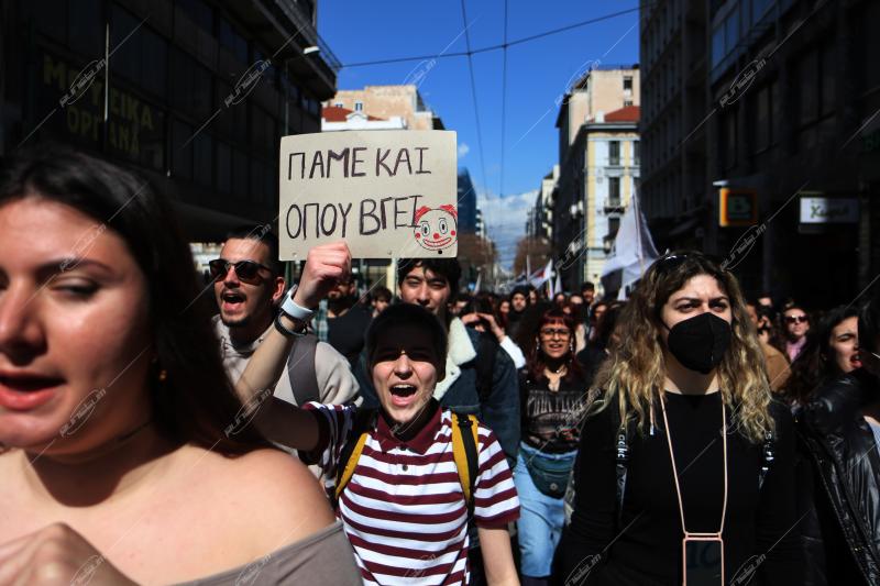 Πορεία για το σιδηροδρομικό δυστύχημα στα Τέμπη.