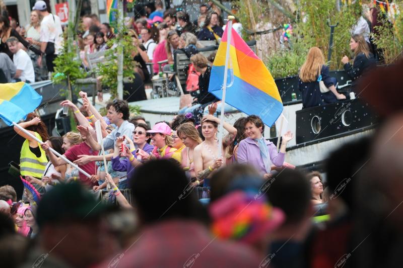 Revelers participate in the Annual Pride Canal Parade held in Amsterdam. Pride Amsterdam celebrates the city's gay and transgender community with a vibrant boat parade through the canals, The Netherlands, on 2 August 2025.