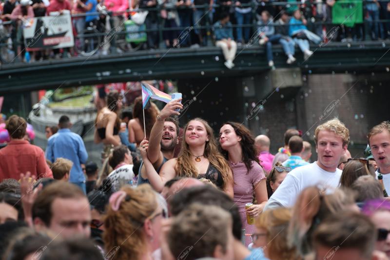 Revelers participate in the Annual Pride Canal Parade held in Amsterdam. Pride Amsterdam celebrates the city's gay and transgender community with a vibrant boat parade through the canals, The Netherlands, on 2 August 2025.