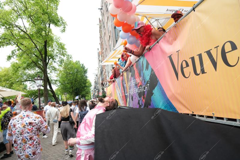 Revelers participate in the Annual Pride Canal Parade held in Amsterdam. Pride Amsterdam celebrates the city's gay and transgender community with a vibrant boat parade through the canals, The Netherlands, on 2 August 2025.