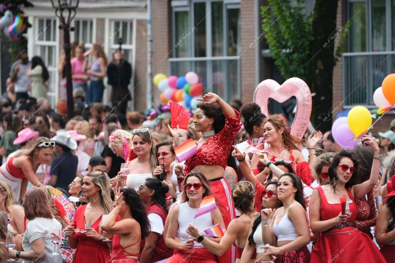 Revelers participate in the Annual Pride Canal Parade held in Amsterdam. Pride Amsterdam celebrates the city's gay and transgender community with a vibrant boat parade through the canals, The Netherlands, on 2 August 2025.
